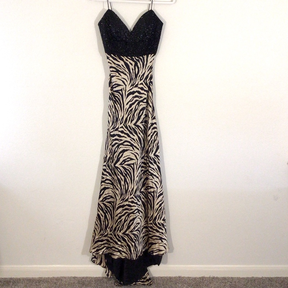 Jovani Silk Beaded Animal Print Zebra Formal Dress